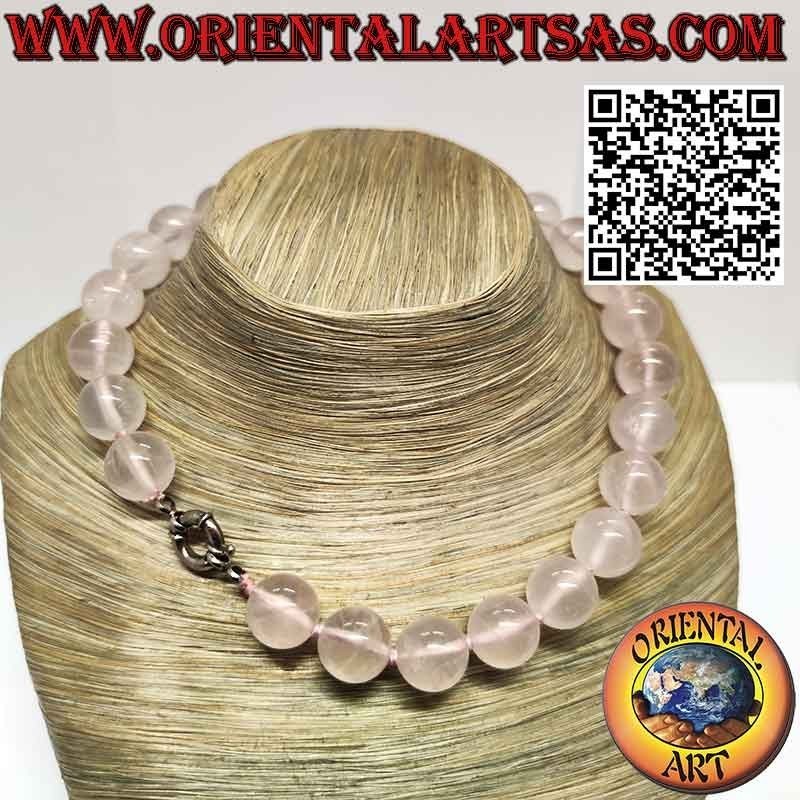 Natur Rosenquarz Halskette 16mm Kugeln | Silberverschluss | Oriental Art