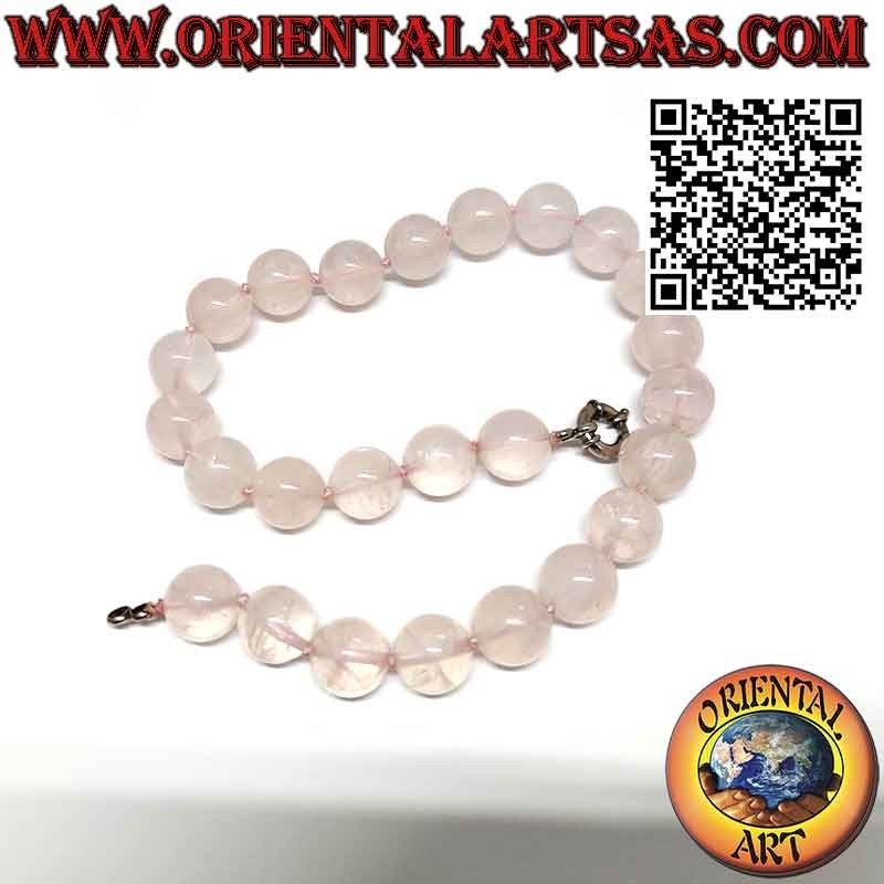 Gargantilla Cuarzo Rosa Natural 16mm Plata | Oriental Art