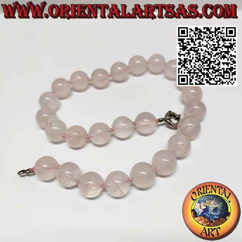 Natur Rosenquarz Halskette 16mm Kugeln | Silberverschluss | Oriental Art