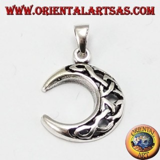 Pendentif argent, lune avec noeud celtique