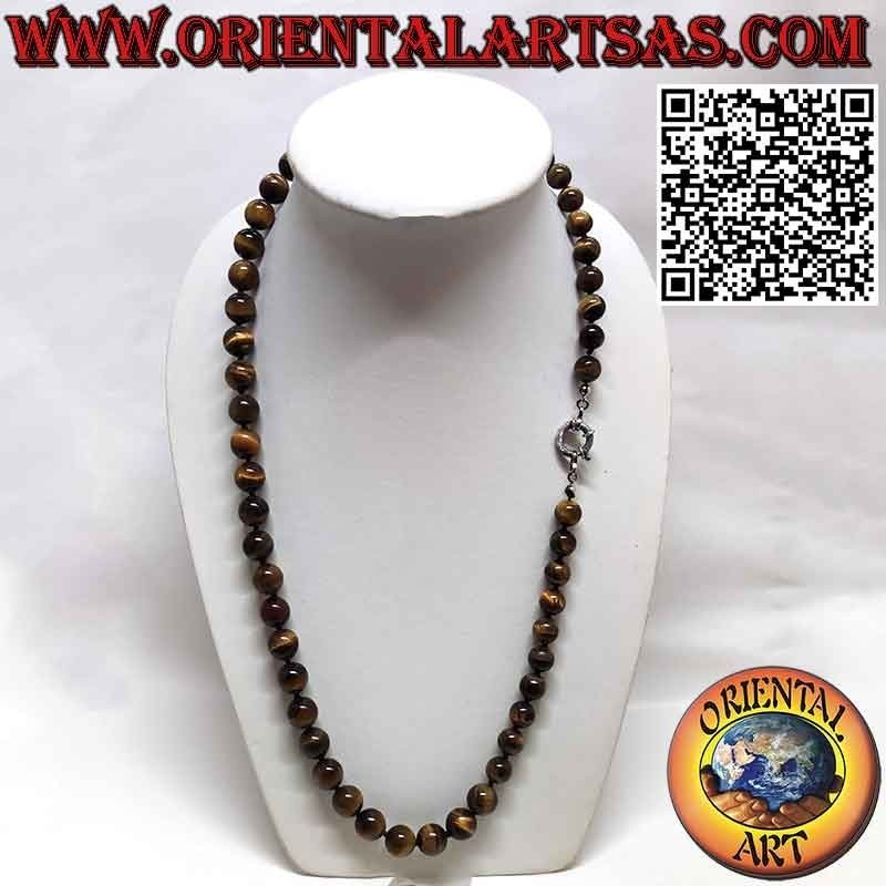 Collier Œil de Tigre Naturel, Perles Dégradées & Argent | Oriental Art