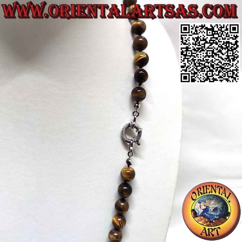 Collar Ojo de Tigre Natural Esferas Escaladas Plata | Oriental Art