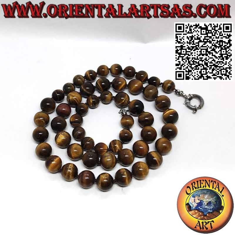 Collier Œil de Tigre Naturel, Perles Dégradées & Argent | Oriental Art