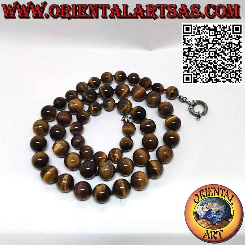 Collar Ojo de Tigre Natural Esferas Escaladas Plata | Oriental Art