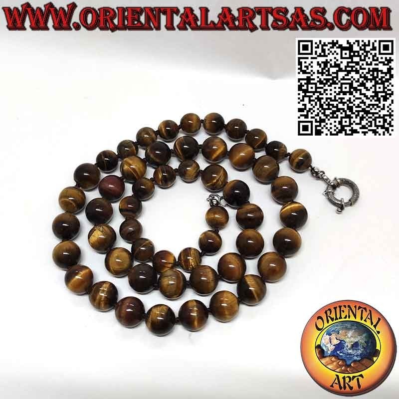 Collar Ojo de Tigre Natural Esferas Escaladas Plata | Oriental Art