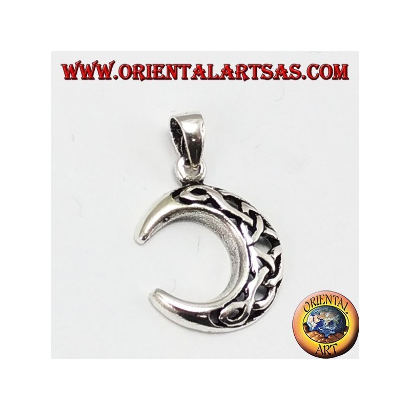 Silver pendant, moon with Celtic knot