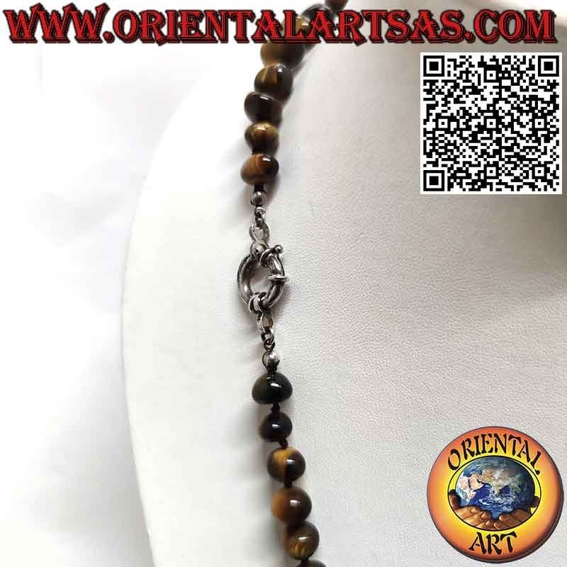 Collana Occhio di Tigre Naturale: Sfere, Ciottoli e Chiusura Argento