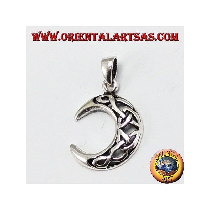 Pendentif argent, lune avec noeud celtique