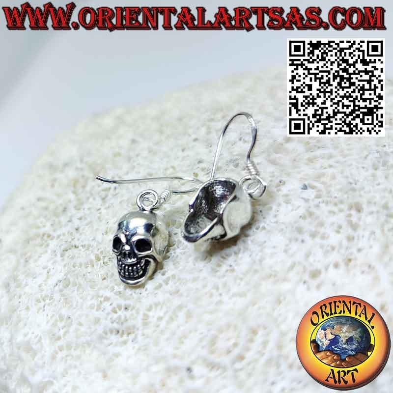 Pendientes colgantes de plata en forma de calavera lisa