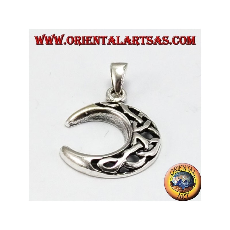 Silver pendant, moon with Celtic knot