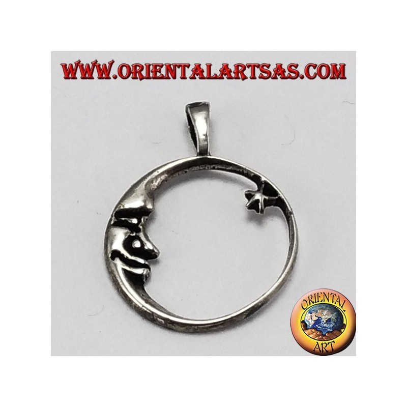 pendentif en argent, lune regardant l'étoile