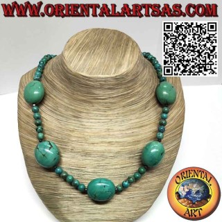 Collar de turquesa tibetana natural 5 óvalos grandes y bolas de 8mm.