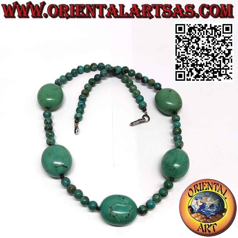Collana Turchese Tibetano Naturale | Ovali Grandi e Sfere 8mm