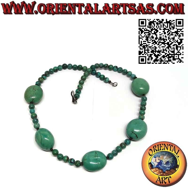 Collana Turchese Tibetano Naturale | Ovali Grandi e Sfere 8mm