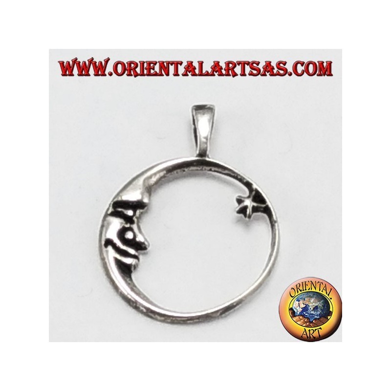 pendentif en argent, lune regardant l'étoile