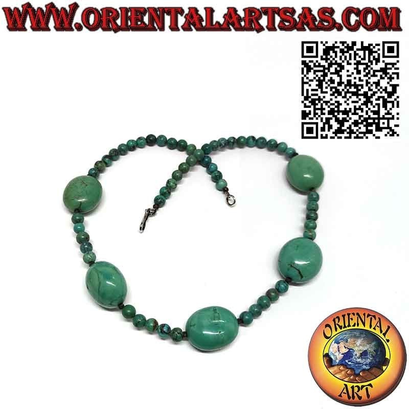 Natural Tibetan Turquoise 5 Large Ovals Necklace | Oriental Art