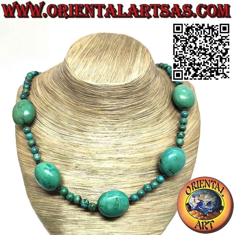 Collier Turquoise Tibétaine Naturelle 5 Ovales & 8mm | Oriental Art