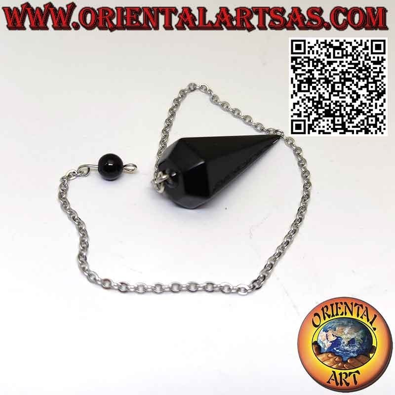 Faceted & Pointed Black Obsidian Pendulum | Oriental Art