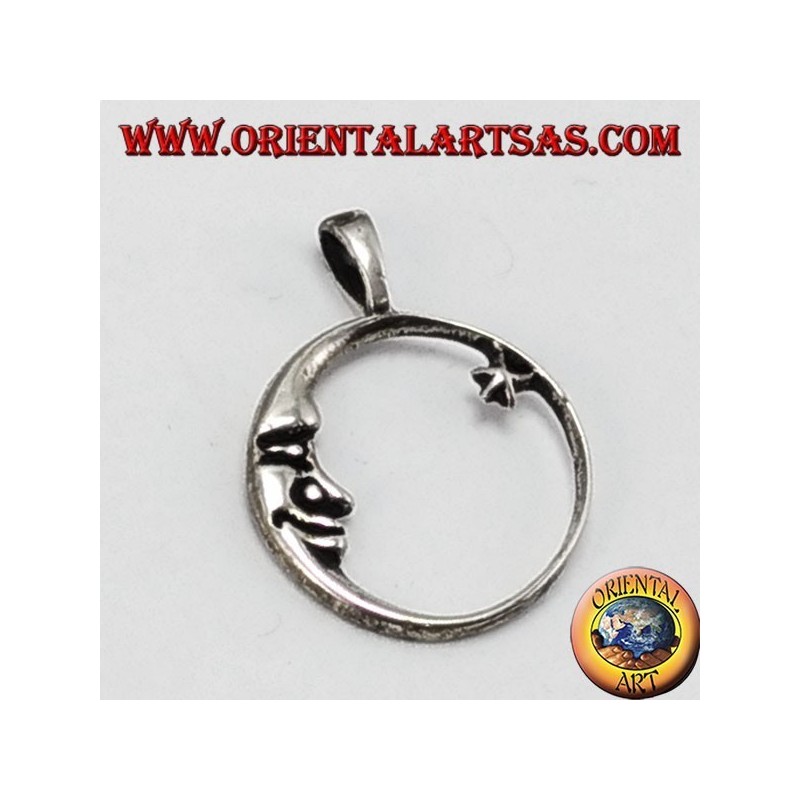 pendentif en argent, lune regardant l'étoile