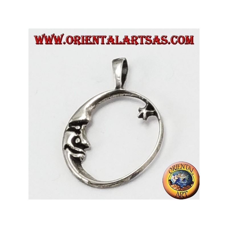 Silver pendant, moon staring at the star