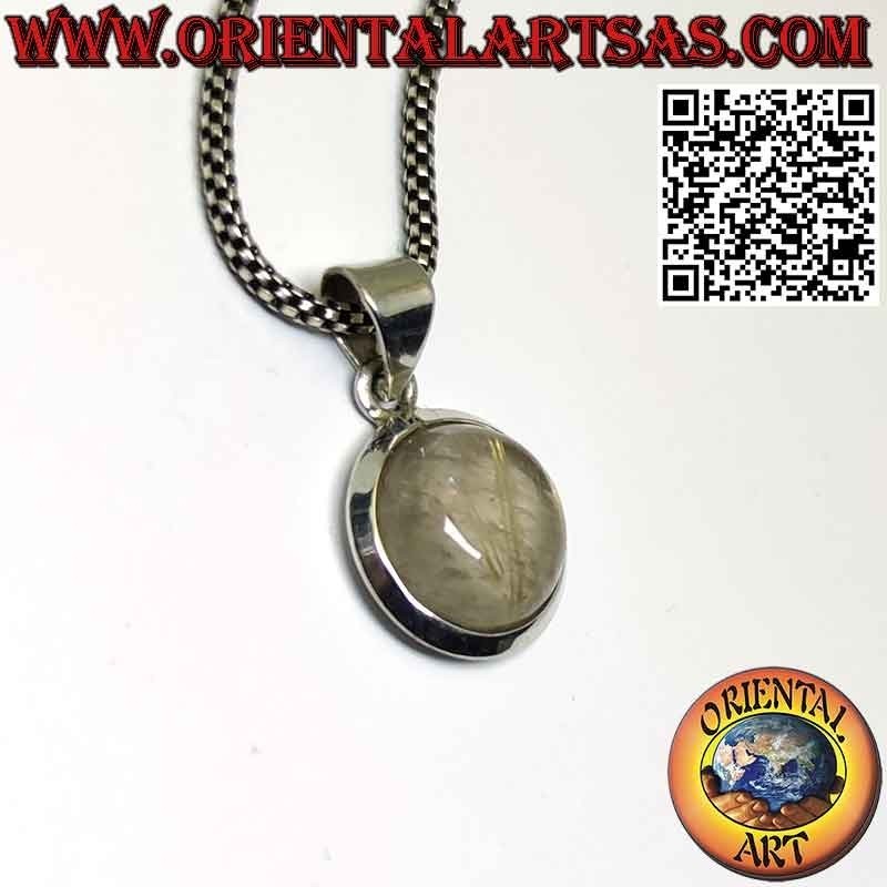 Rutilated quartz (golden quartz) drop pendant with 925 ‰ silver border