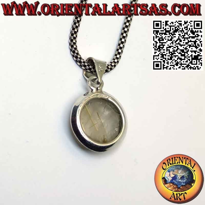 Pendentif goutte en quartz rutile (quartz doré) avec bordure en argent 925 ‰