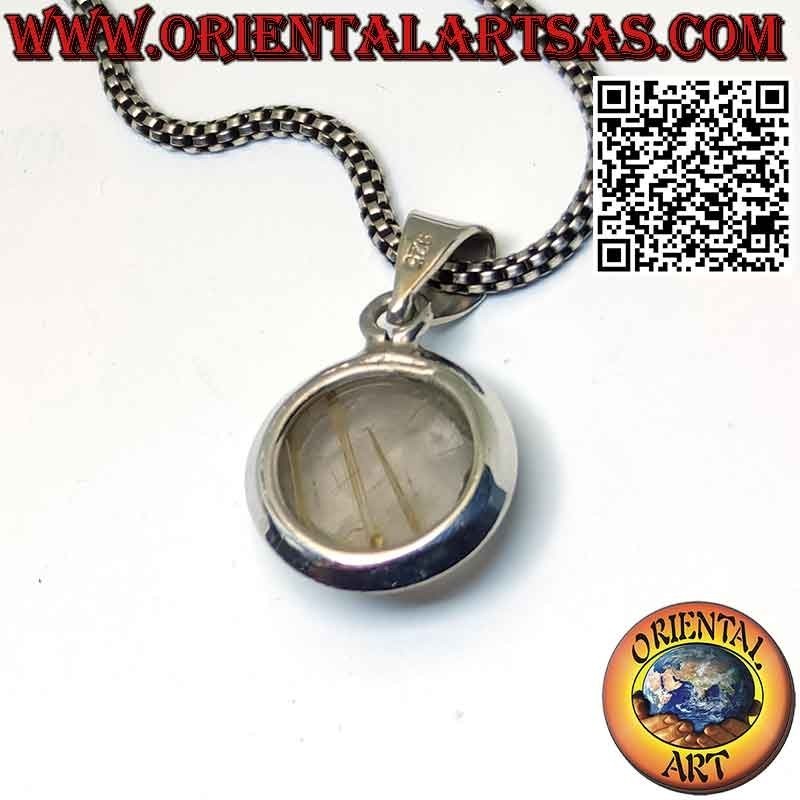 Ciondolo in quarzo rutilato (golden quartz) a goccia con bordo in argento 925 ‰