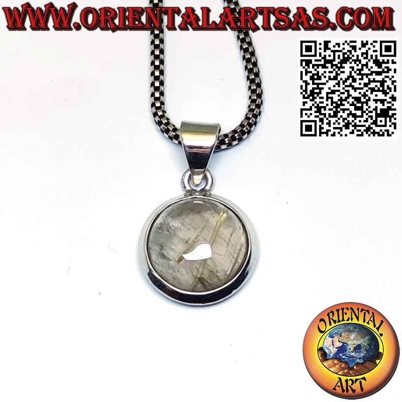 Colgante gota de cuarzo rutilado (cuarzo dorado) con borde de plata 925 ‰