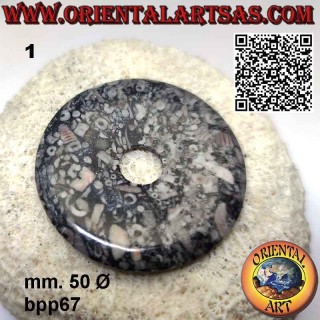 Fossil Jasper Disc/Donut Pendant (50 mm. Ø, cord included)