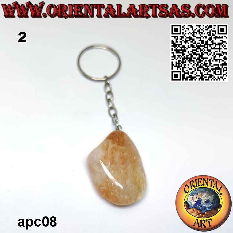 Metal Keychain with Natural Tumbled Citrine Quartz | Oriental Art