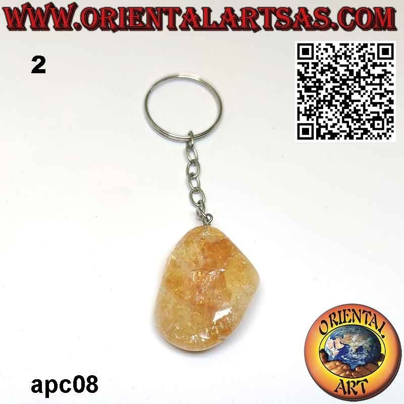 Metal Keychain with Natural Tumbled Citrine Quartz | Oriental Art