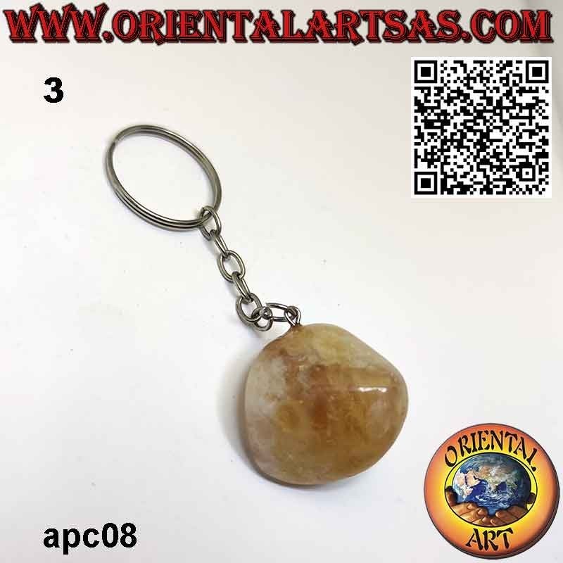 Metal Keychain with Natural Tumbled Citrine Quartz | Oriental Art