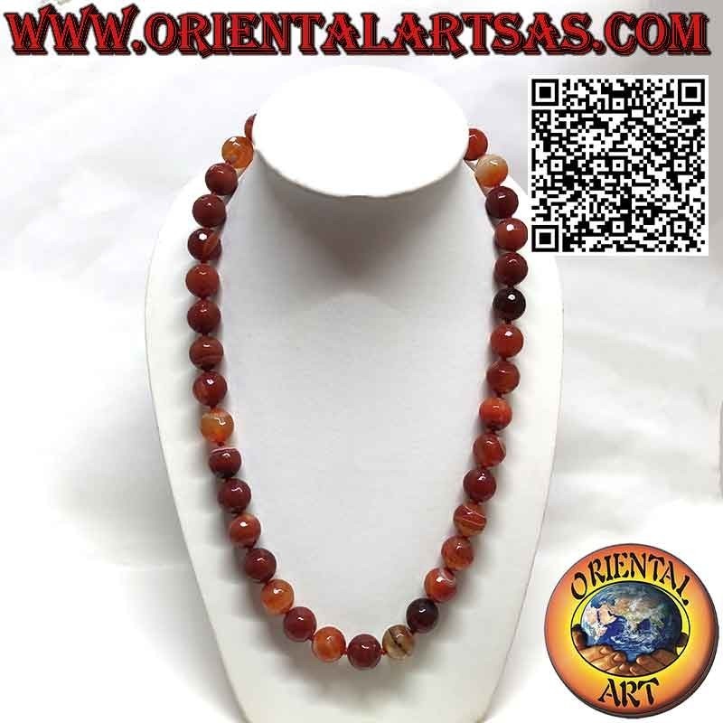 Collar Ágata de Fuego 16mm Facetado Plata | Oriental Art