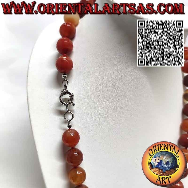 Collier Agate de Feu, Perles Facettées 16mm, Argent | Oriental Art
