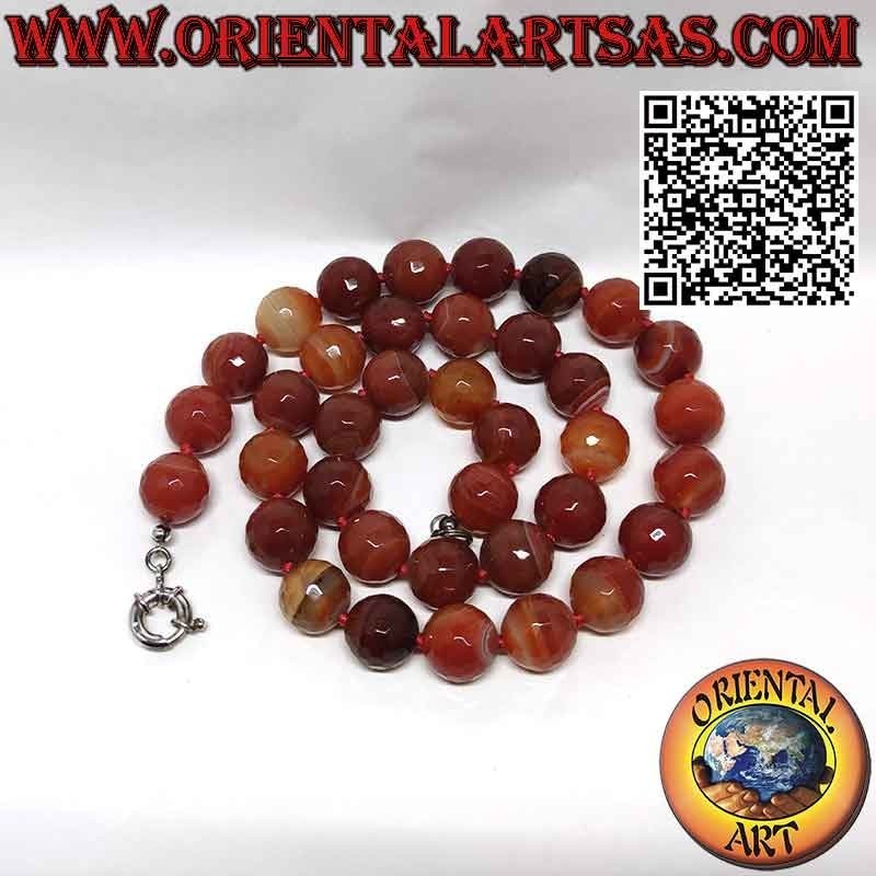 Fire Agate Necklace, 16mm Faceted Beads, Silver Clasp | Oriental Art