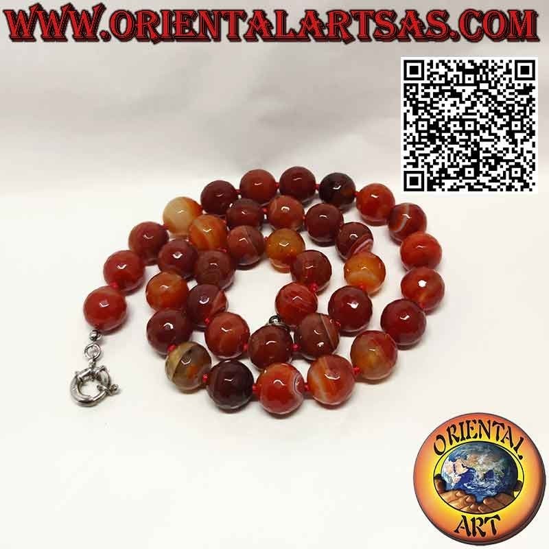 Collier Agate de Feu, Perles Facettées 16mm, Argent | Oriental Art