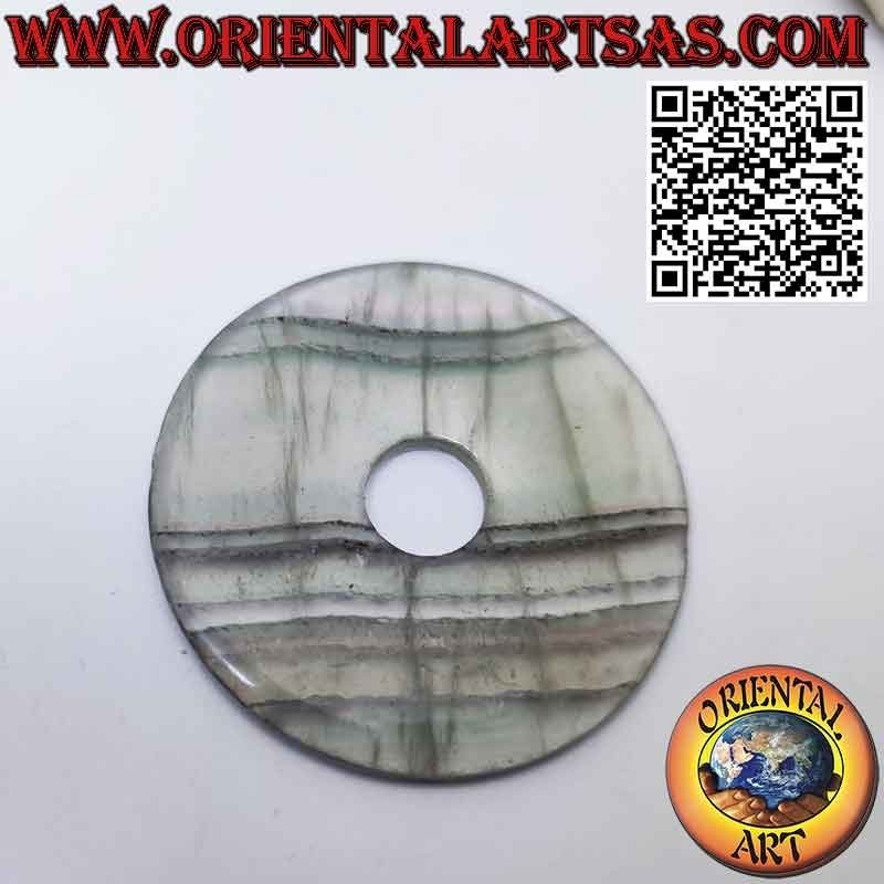 Breloque disque/beignet en fluorite de 50 mm. Ø (cordon inclus)