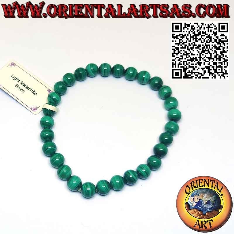 Pulsera de Malaquita Natural 6mm Elástica | Gema Auténtica