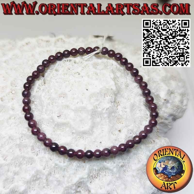 Bracciale di granato naturale, sfere da 4 mm (elastico)