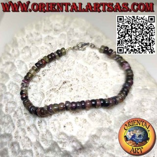 Bracciale di tormalina multicolore naturale, con chiusura in argento