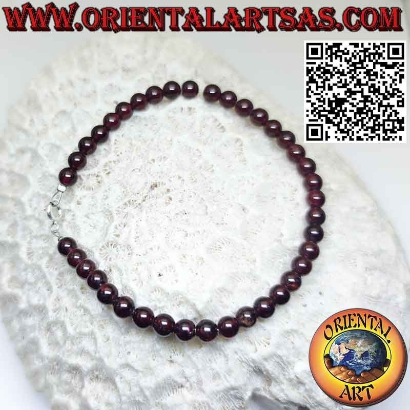 Natural garnet bracelet, 5mm balls with silver clasp