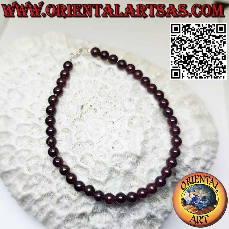 Bracciale di granato naturale, sfere da 5 mm con chiusura in argento