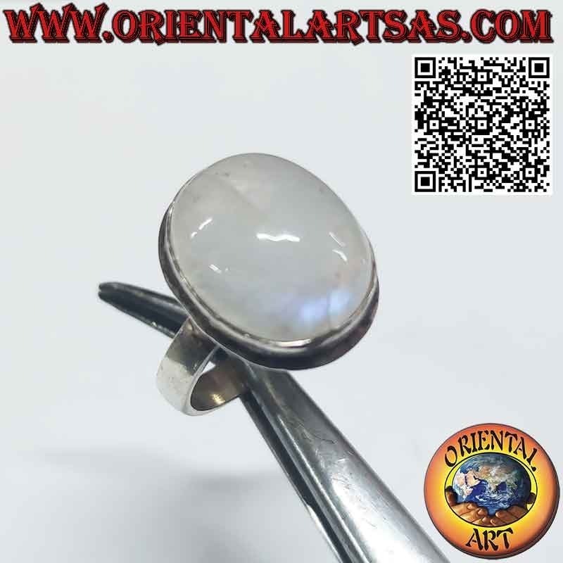 Anillo de plata de piedra lunar arcoíris ovalado grande simple