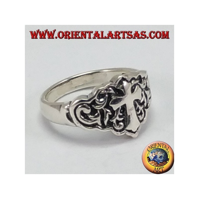 Silver ring for little finger with cross