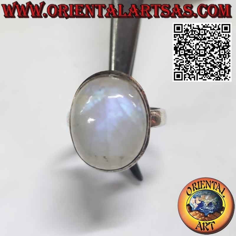 Anello in argento con pietra di luna arcobaleno ovale grande semplice