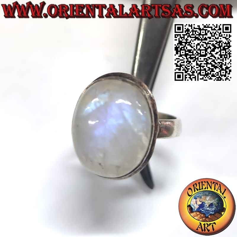 Anello in argento con pietra di luna arcobaleno ovale grande semplice