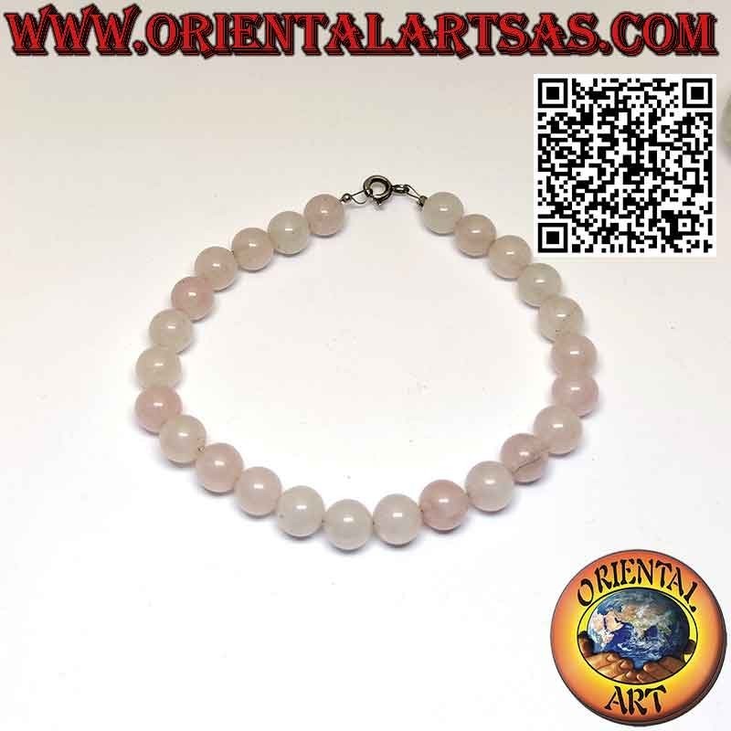 Pulsera de Cuarzo Rosa 8mm con Cierre de Plata