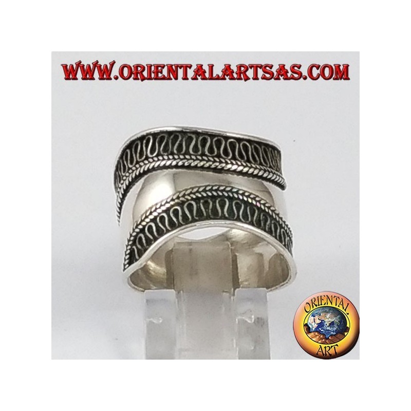 Anillo de plata de banda ancha, Bali con bordes mecanizados