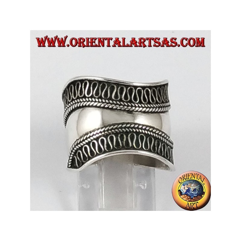 Anillo de plata de banda ancha, Bali con bordes mecanizados
