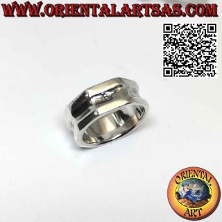 Anillo banda ancha en plata de 8 lados octogonales con hueco central